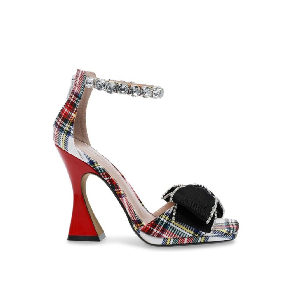 Plaid and Black Women's Heels with Red Accents